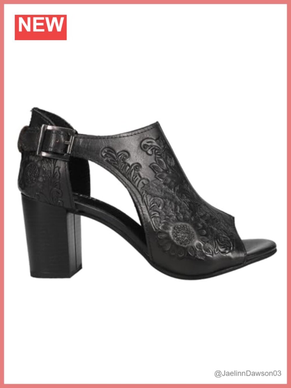Roper Women's Mika Floral Embossed Closed Back Ankle Strap Leather Block Heels